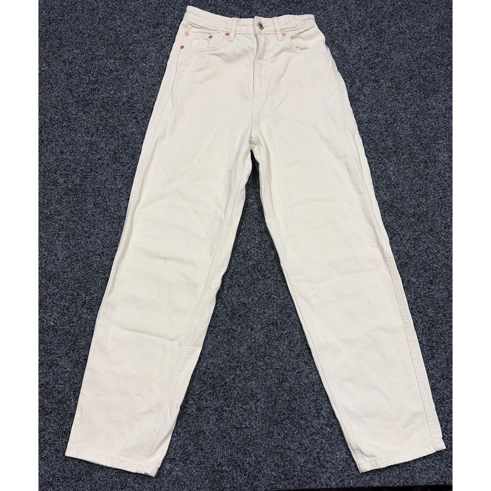 MNG Denim Jeans Women 2 Cream Off-White High Waist Straight Leg 100% Cotton